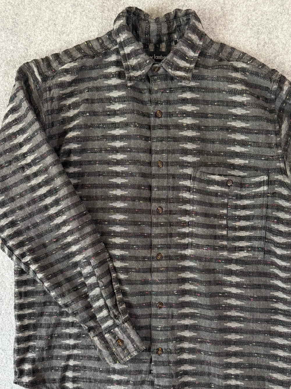 Vintage Tony Lambert Woven Ikat Striped Button Up Shirt Men's M
